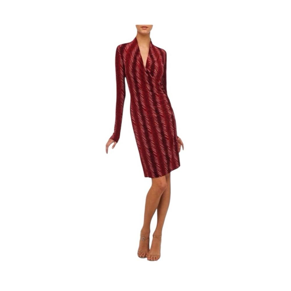 Norma Kamali Women's Jersey Long-Sleeve Faux Wrap Dress Red White Stripe Small